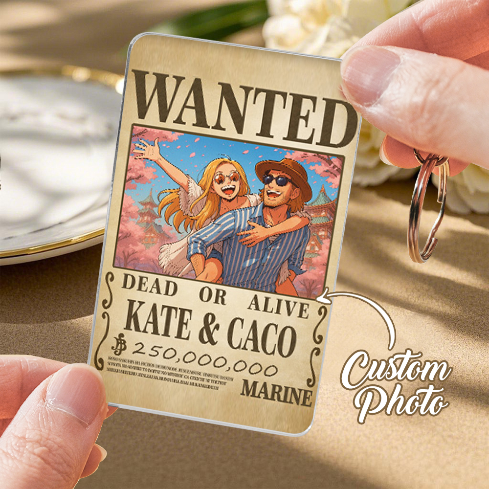 Custom Anime-Style Wanted Poster Keychain Personalized Wanted Poster Keychain Couple's Custom Bounty Poster Keychai