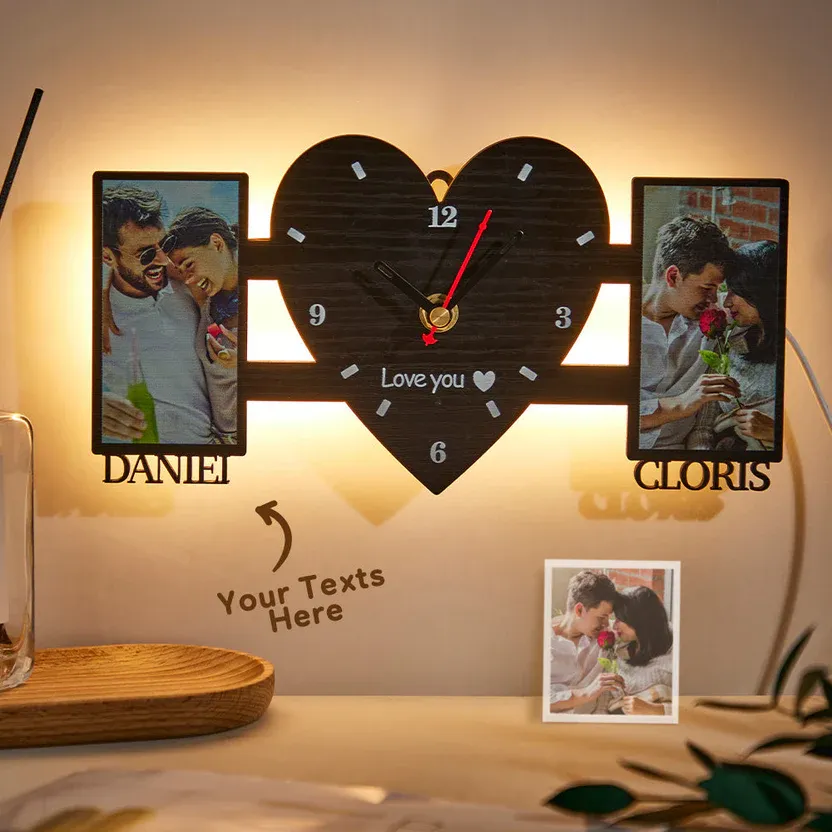 Personalized Couple Photo Clock Lamp – Anniversary & Valentine’s Day Gift