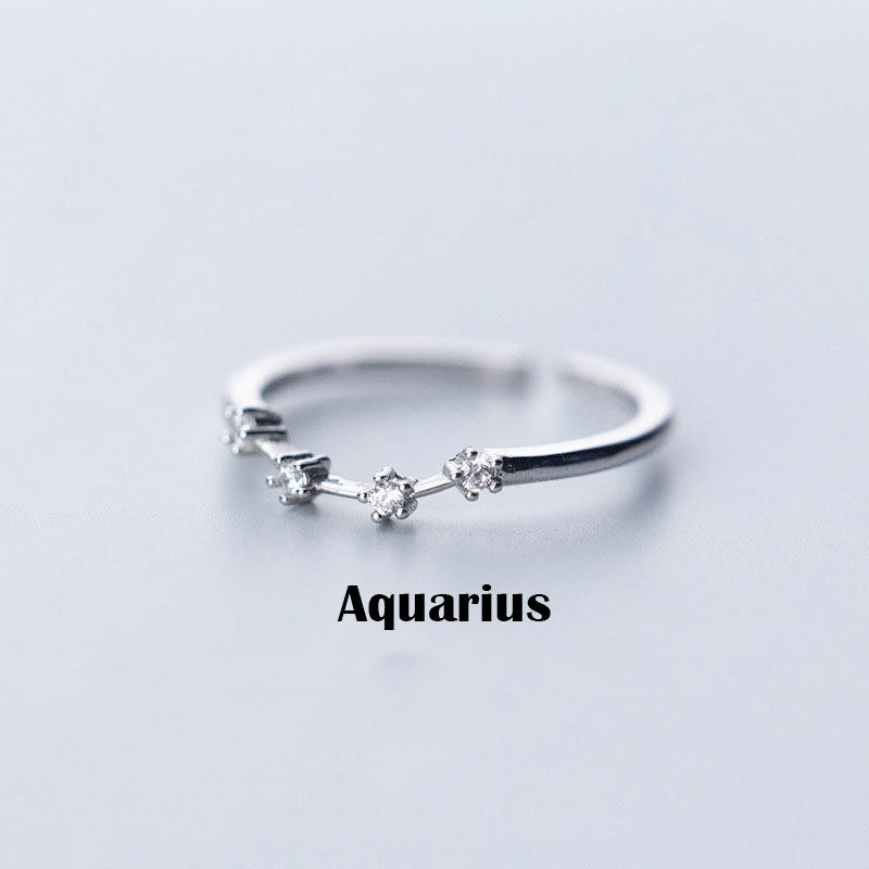 Adjustable Zodiac Constellation Ring - Silver Plated with Cubic Zirconia | Celestial Astrology Jewelry | Dainty Stacking Ring for Her
