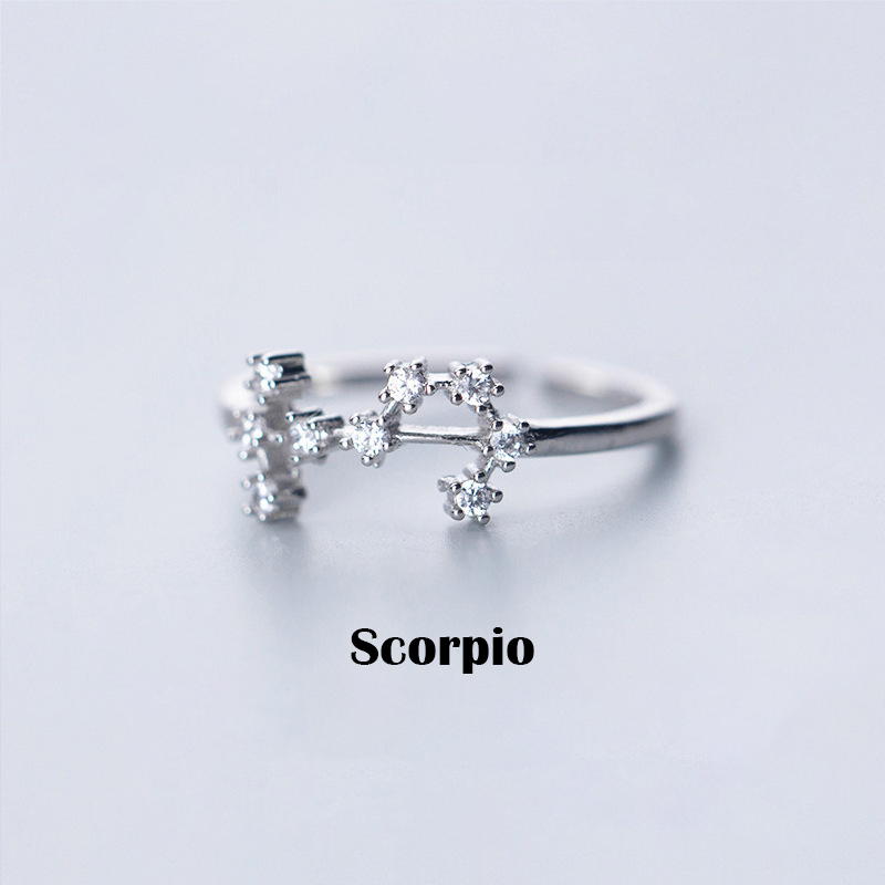 Adjustable Zodiac Constellation Ring - Silver Plated with Cubic Zirconia | Celestial Astrology Jewelry | Dainty Stacking Ring for Her