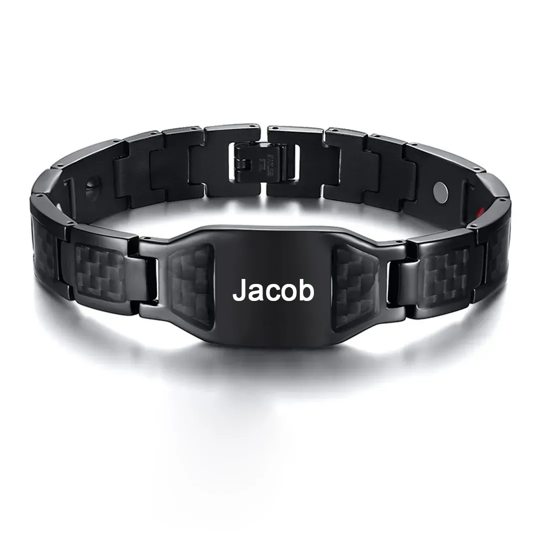 Personalized Carbon Fiber Energy Bracelet Custom Engraved Men's Carbon Fiber Bracelet Personalized Name Men's Bracelet