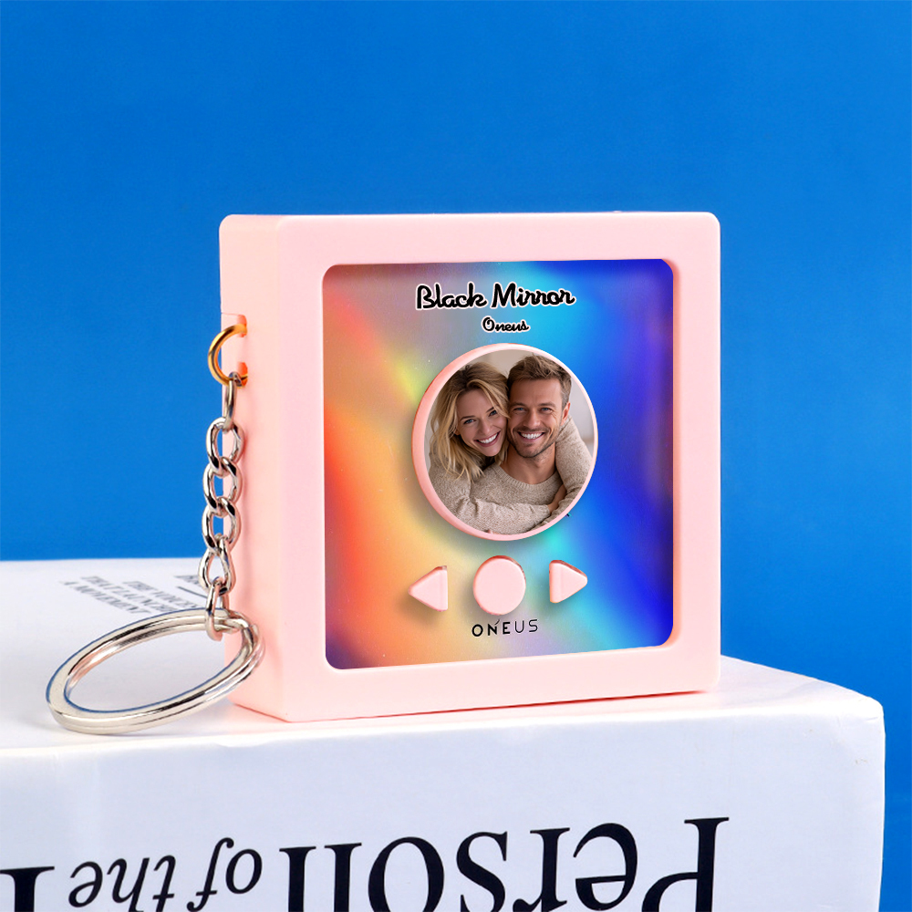 Personalized Photo Music Album Keychain Voice Recorder Custom Song Keychain with Picture and Album Art Mini Record Player Keychain