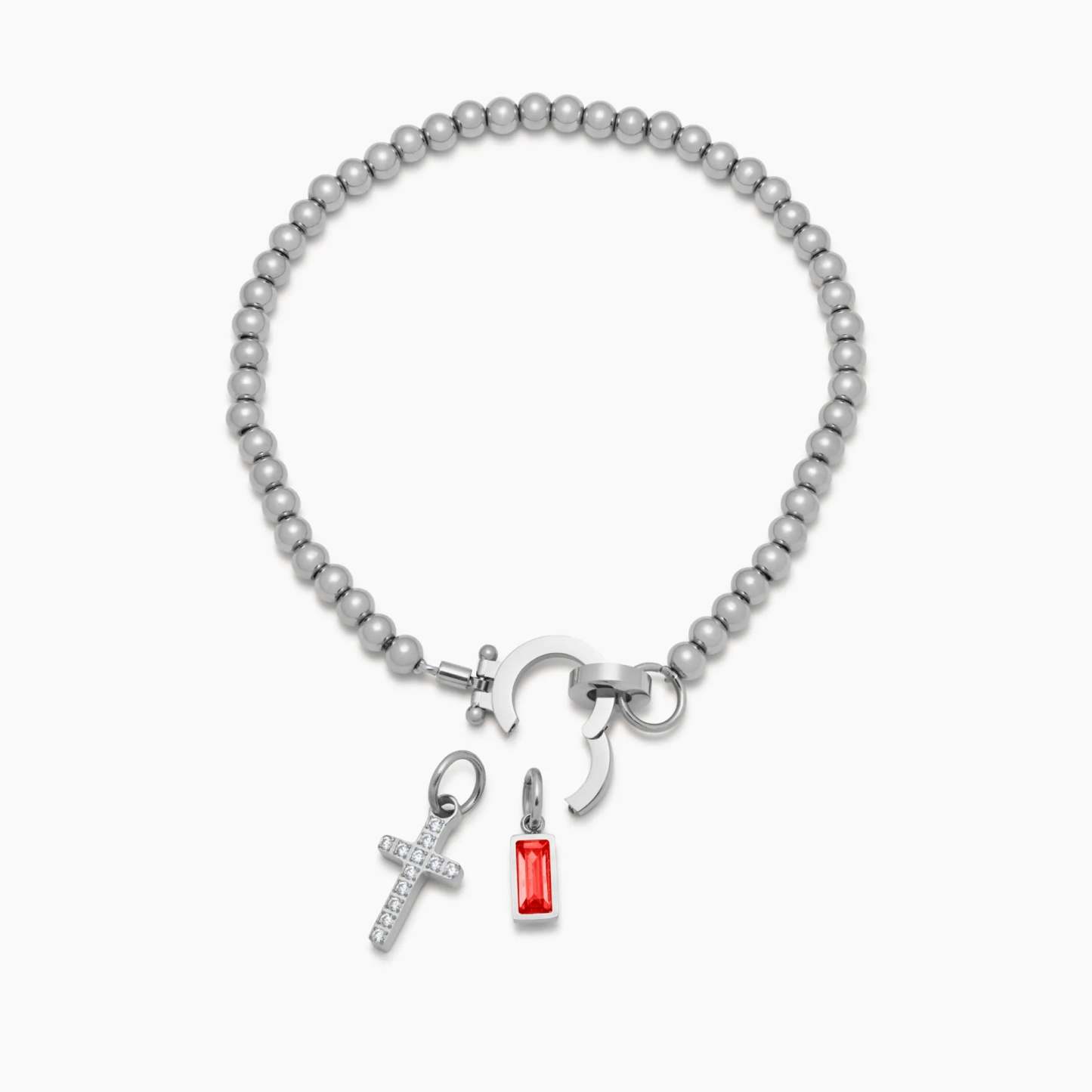 Custom Birthstone Cross Charm Bracelet Personalized Birthstone Charm Bracelet Delicate Beaded Faith Bracelet Birthday Gifts for Her