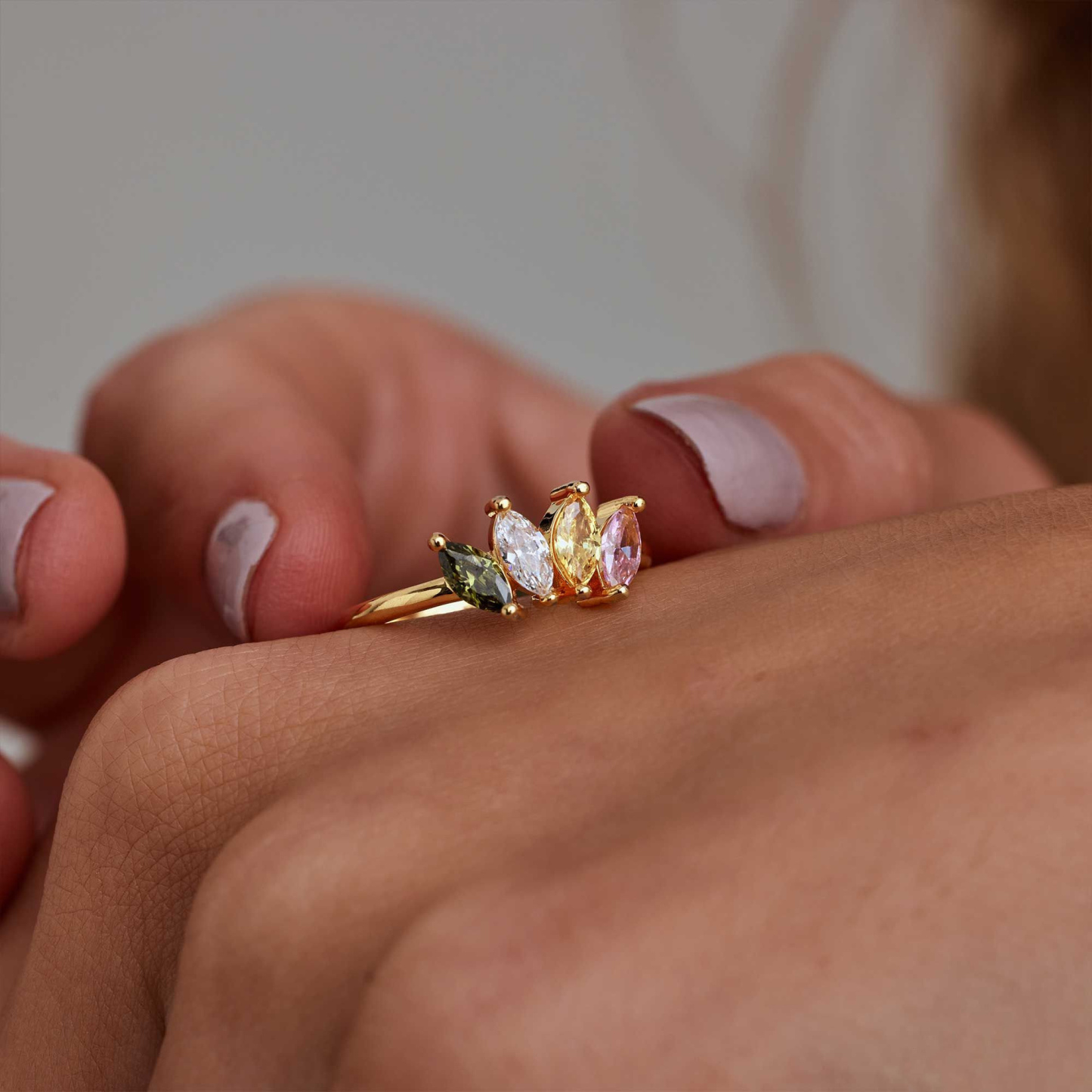 Custom Family Birthstone Ring Personalized Dainty Marquise Birthstone Ring Valentine's Day Gift for Her