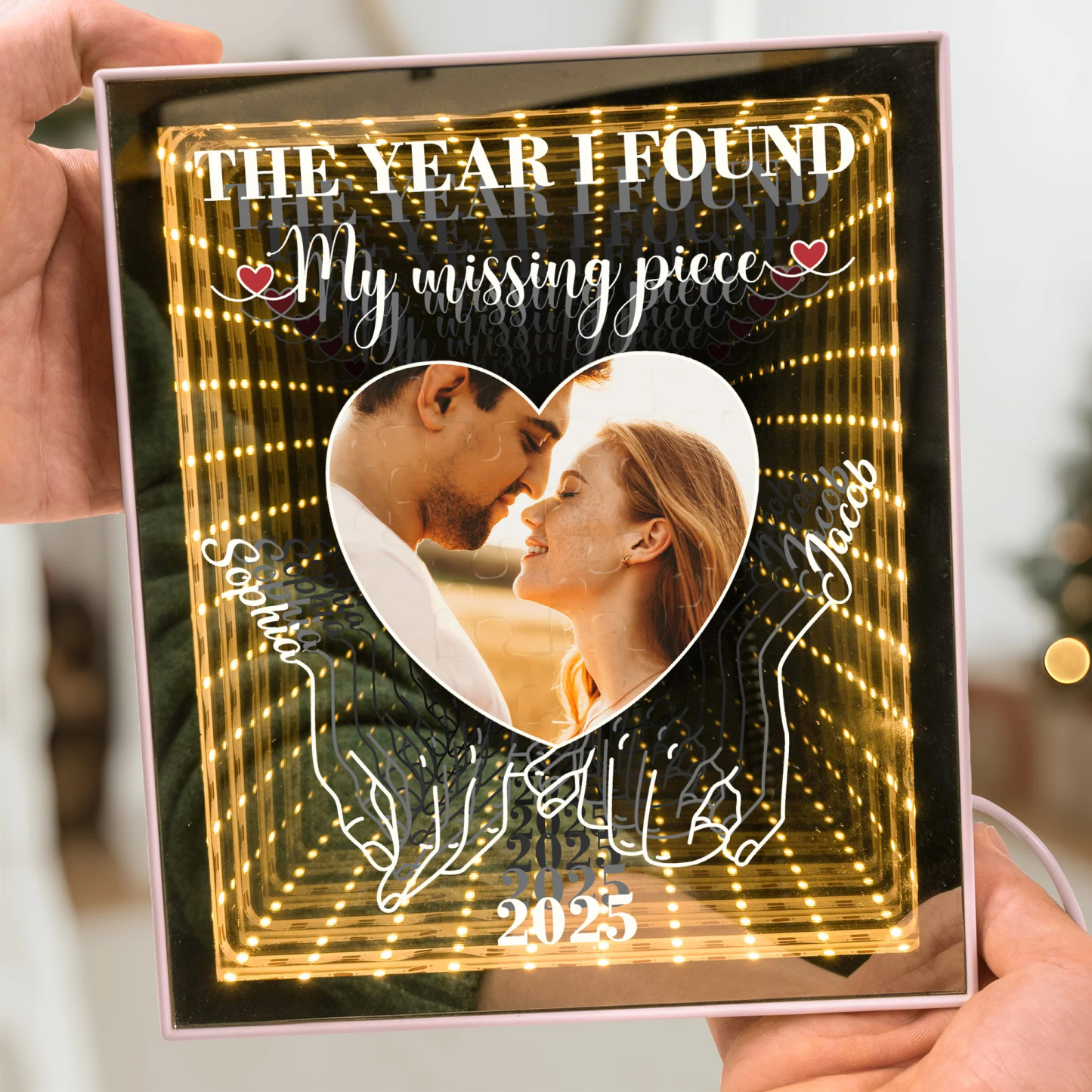 The Year I Found My Missing Piece Personalized Photo Infinity Mirror Light Box Custom Picture Infinity Mirror Wall Decor Valentine's Day Gifts