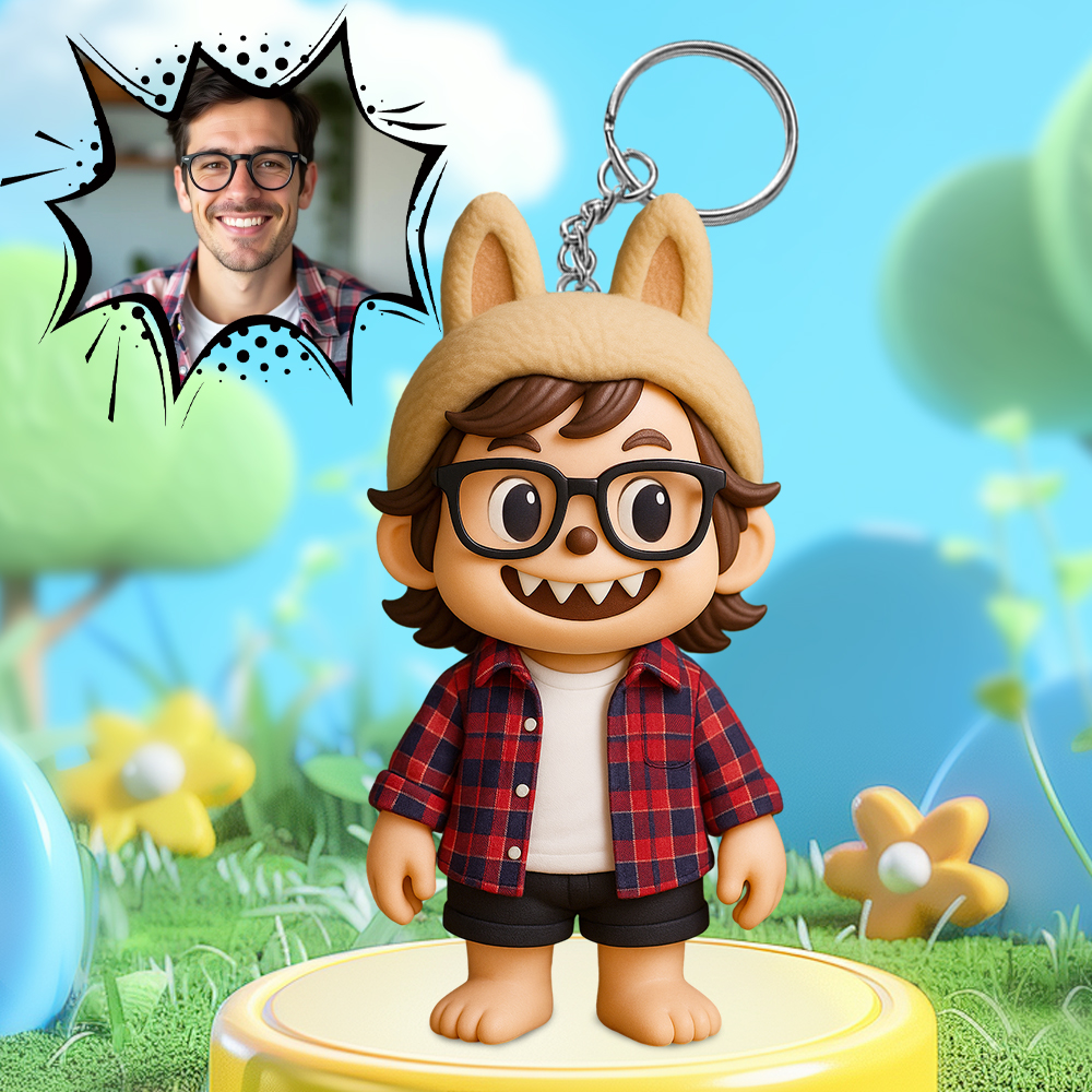 Custom 3D Cartoon Figurine with Playful Expression and Big Eyes - namenecklace