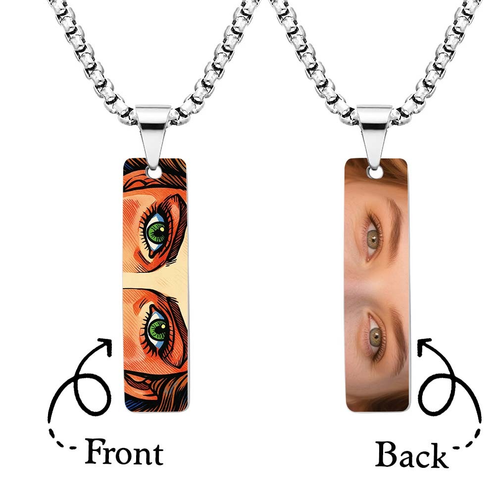 Custom Eye Photo Necklace Personalized Photo & Comic Style Eye Pendant Double Sided Photo Bar Pendant Gifts for Her