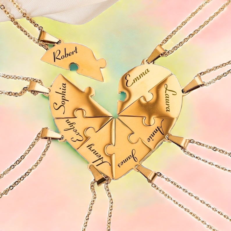 Personalized Friend Group Necklaces, Custom Name Engraved Puzzle Piece, Best Friend Gift