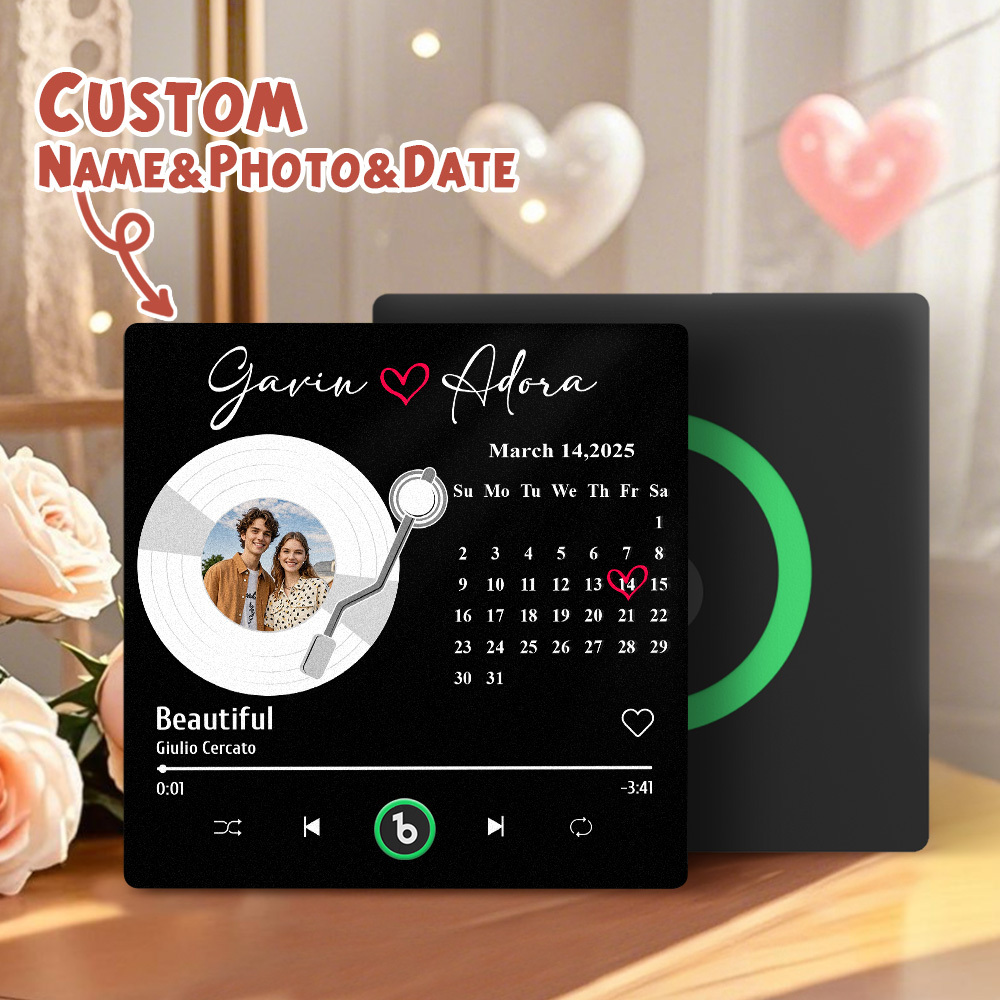 New 4.0 Upgrade Custom Music Fridge Magnet Colorful Frame Album Fridge Magnet Can Play Songs Gift for Couple Can Upload Your Music