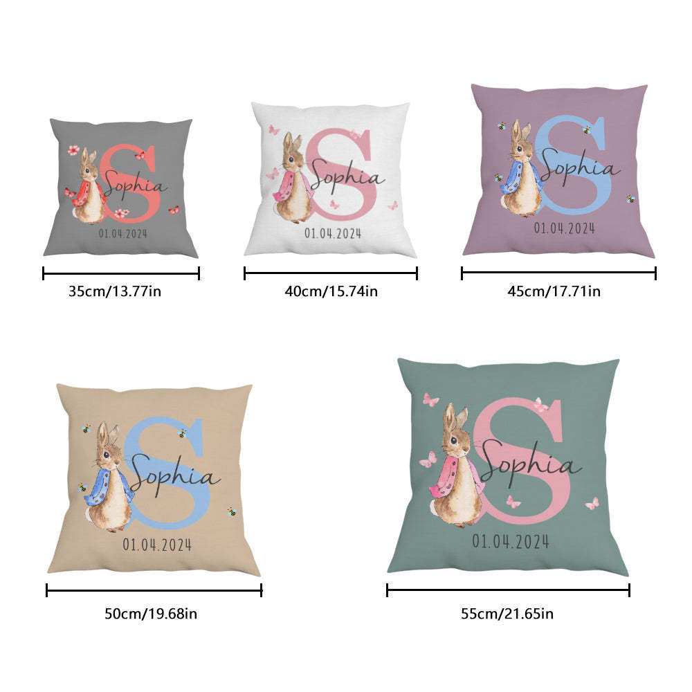 Personalized Peter Rabbit Throw Pillow Cover with Name Throw Pillow Baby Shower Birthday Gift for Kid - NameNecklace
