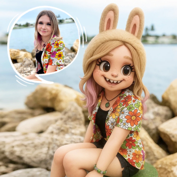 Cute Bunny Girl 3D Cartoon Figure with Colorful Floral Summer Outfit - namenecklace