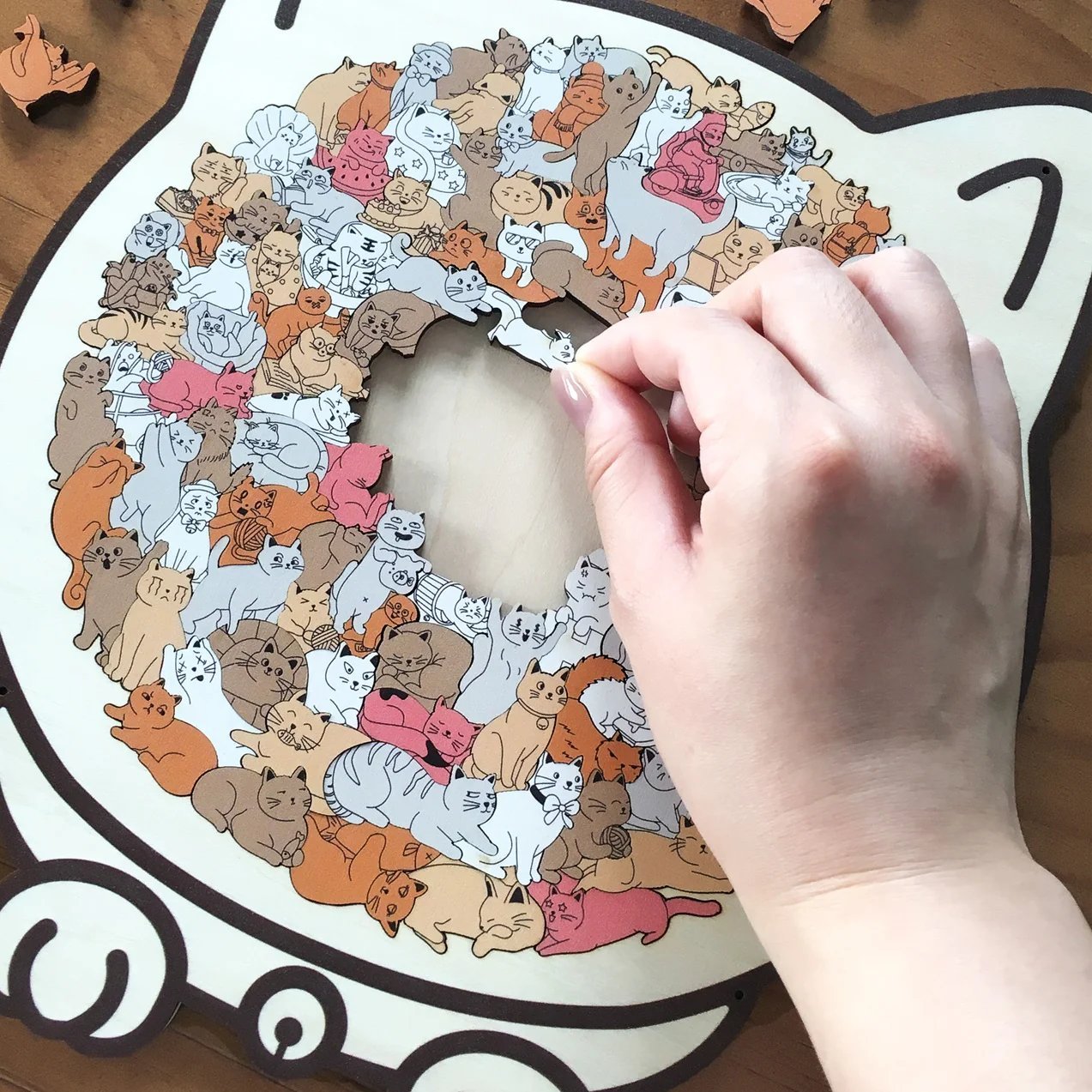 135-Piece Morandi-Colored Cat Shaped Wooden Jigsaw Puzzle Unique Gift for Cat Lover