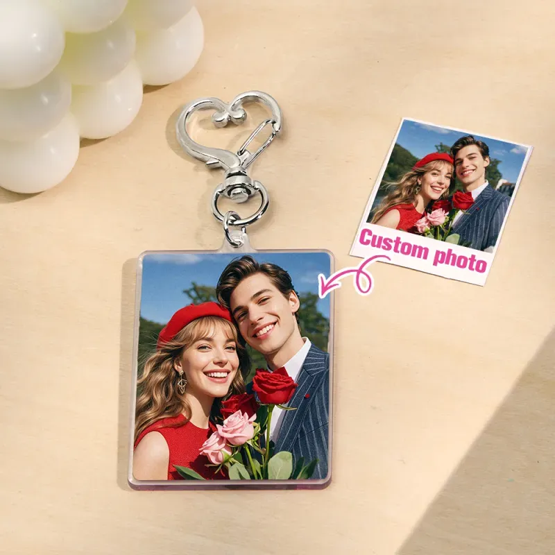 Photo Insert Motorcycle Keychain With Kiss Mark Design - Personalized Couple Gift