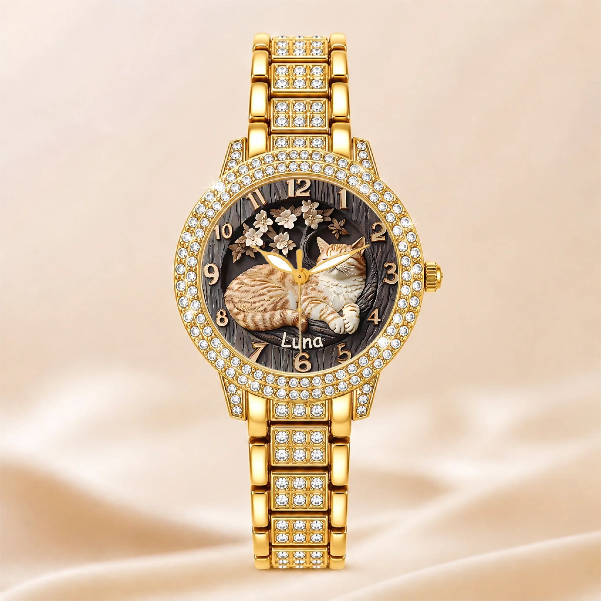 Personalized Photo Pet Watch Custom Name Rhinestone Wristwatch Unique Dog Cat Lover Gift