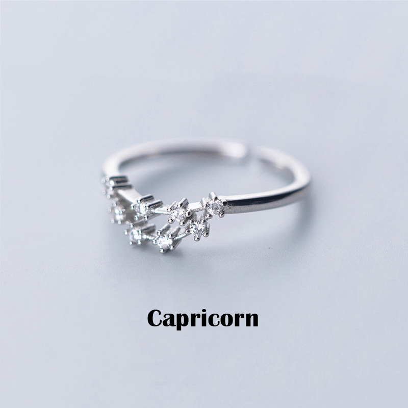 Adjustable Zodiac Constellation Ring - Silver Plated with Cubic Zirconia | Celestial Astrology Jewelry | Dainty Stacking Ring for Her