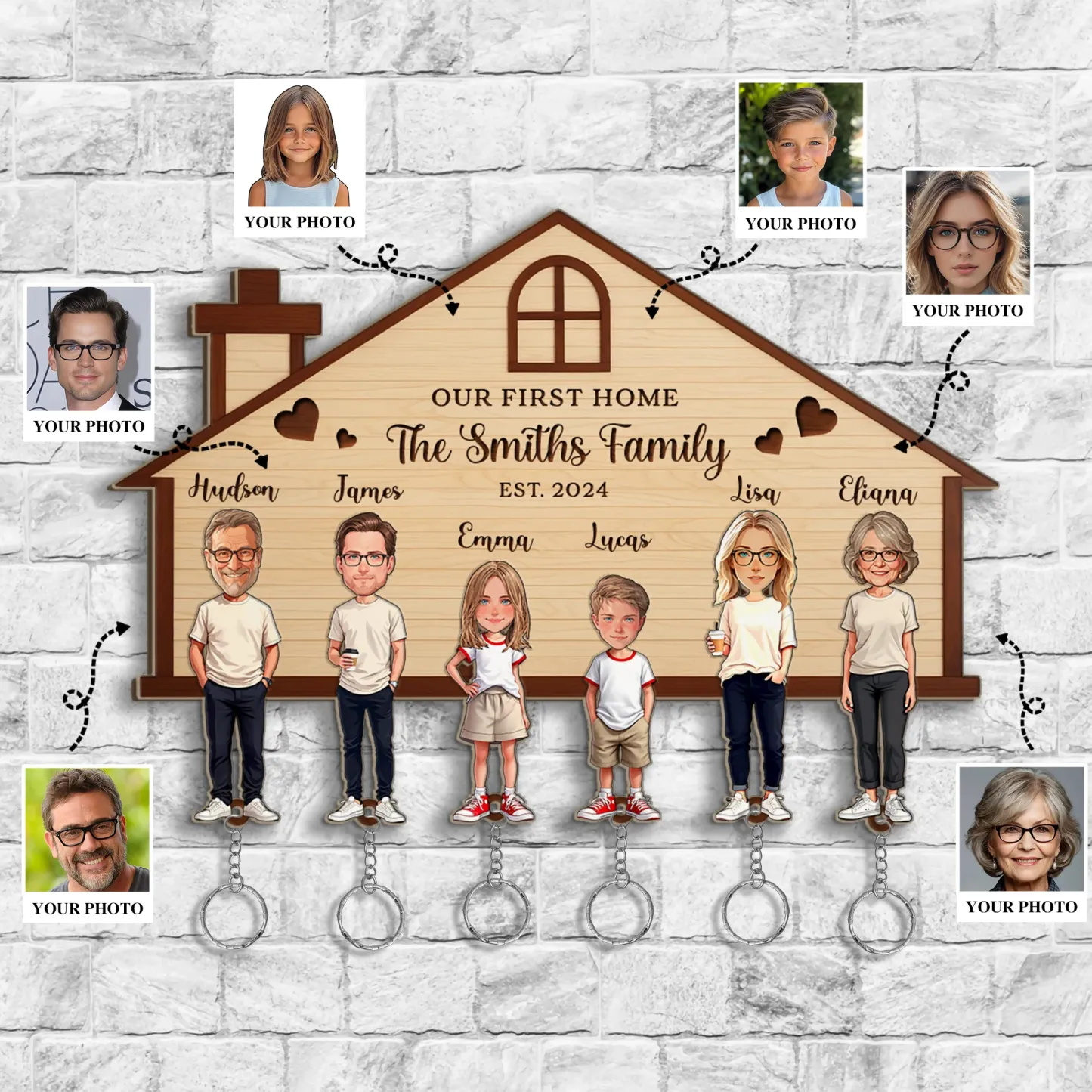 Personalized Engraved Wooden Keychain Custom Family Key Holder Gifts for Family