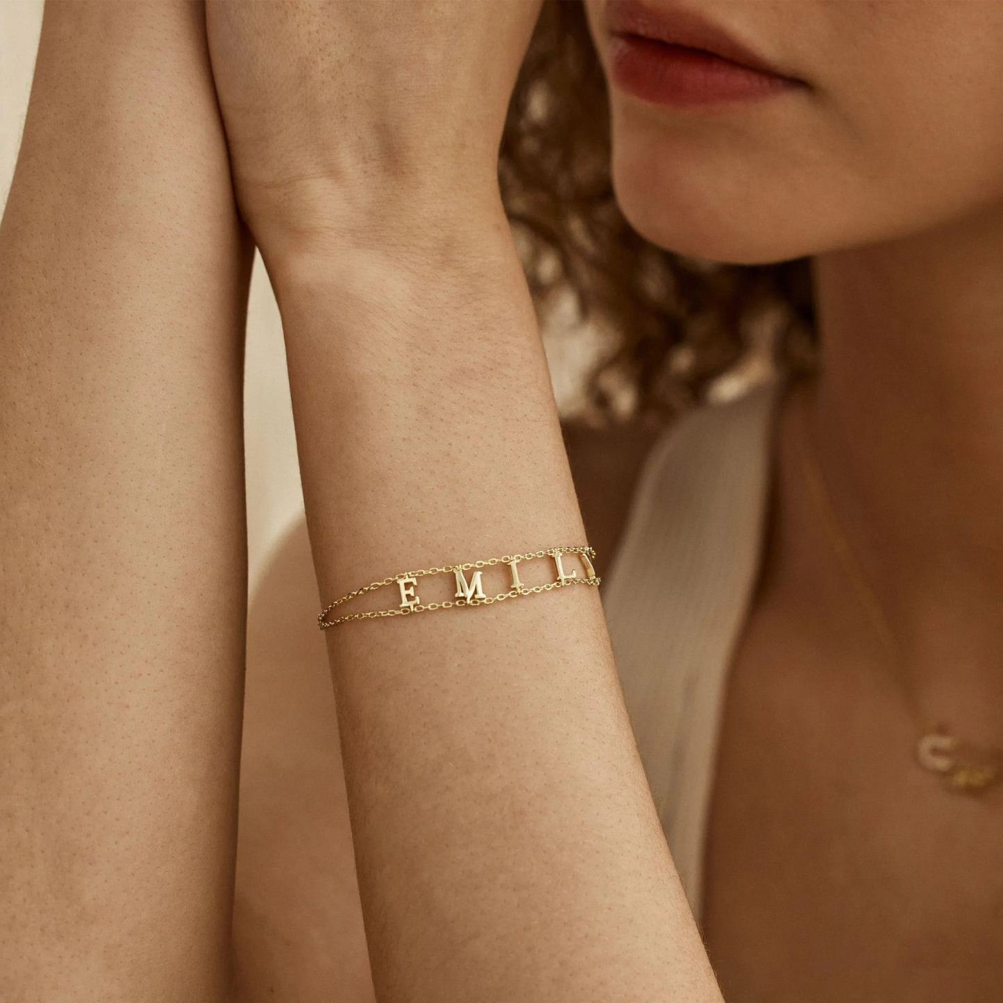 Custom Double Chain Name Bracelet Personalized Layered Chain Name Bracelet Dainty Customized Nameplate Bracelet