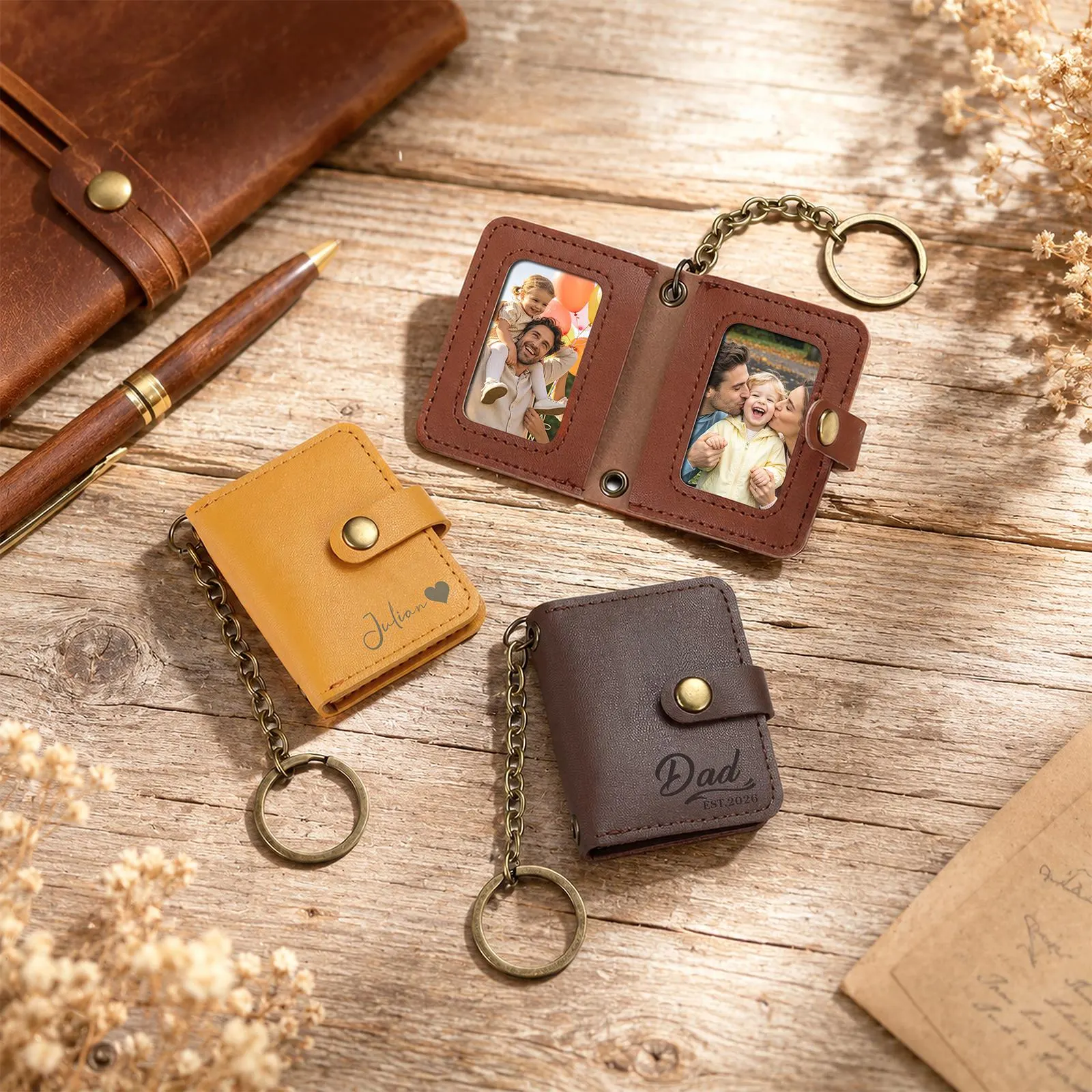 Personalized Mini Leather Photo Album Keychain Custom Photo Leather Keychain Mini Picture Holder Gift for Mom Dad
