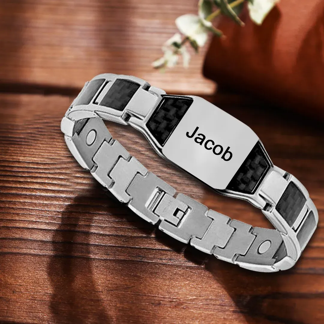 Personalized Carbon Fiber Energy Bracelet Custom Engraved Men's Carbon Fiber Bracelet Personalized Name Men's Bracelet
