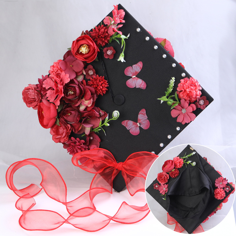 Personalized Name Floral Graduation Cap Custom Pearl Letter Mortarboard Topper Graduation Ceremony Gift for Students