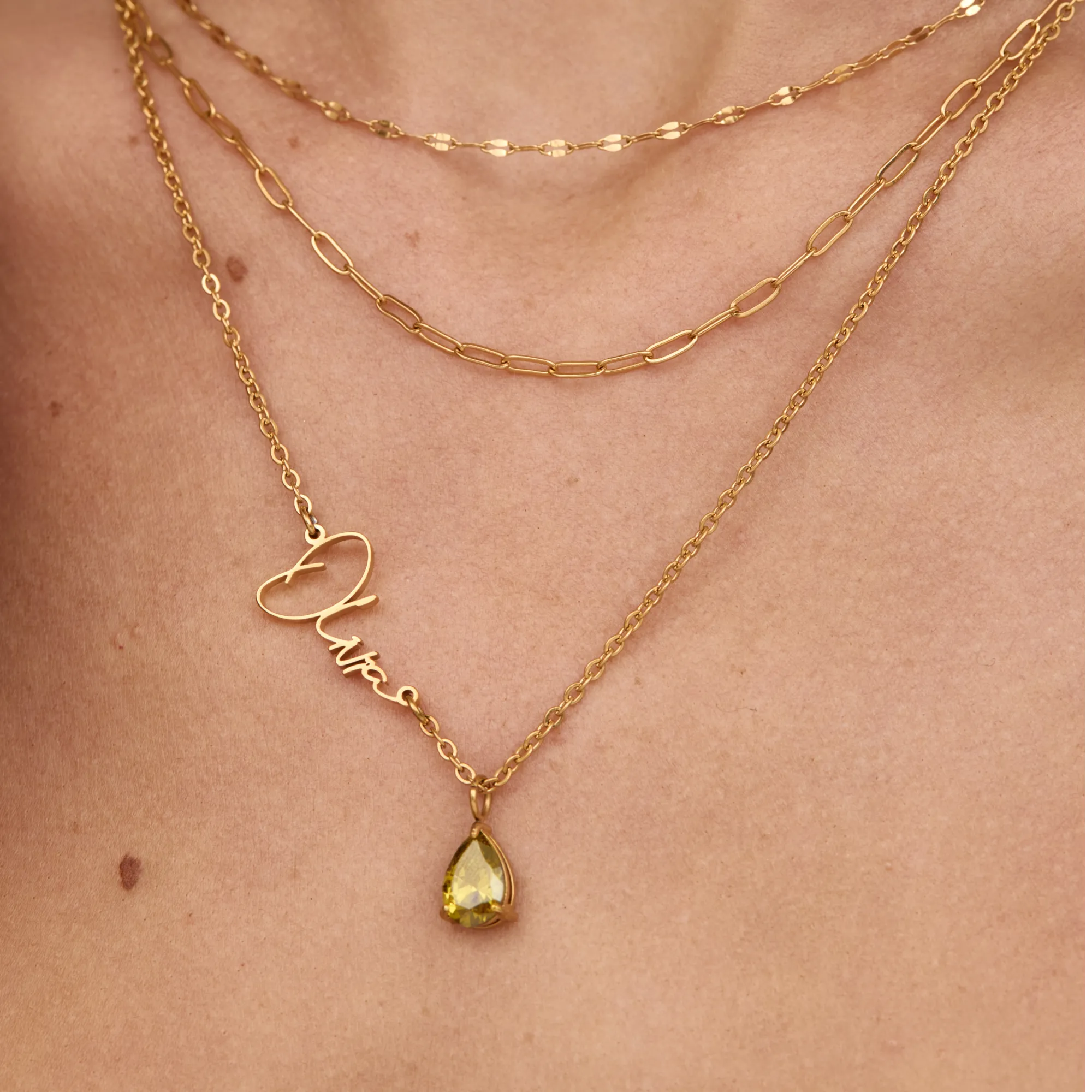 Personalized Name & Birthstone Necklace Custom Engraved Name and Birthstone Pendant Birthday Gifts for Her