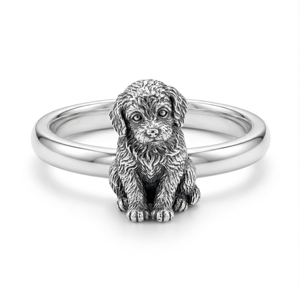 S925 Sterling Silver 3D Pet Ring for Women Men, Highly Detailed Sculpted Dog Cat Statement Ring, Jewelry Gift for Pet Lovers
