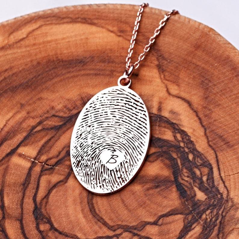Personalized Fingerprint Necklace Custom Engraved Initial & Fingerprint Oval Pendant Forever Love Keepsake Necklace Gifts for Her