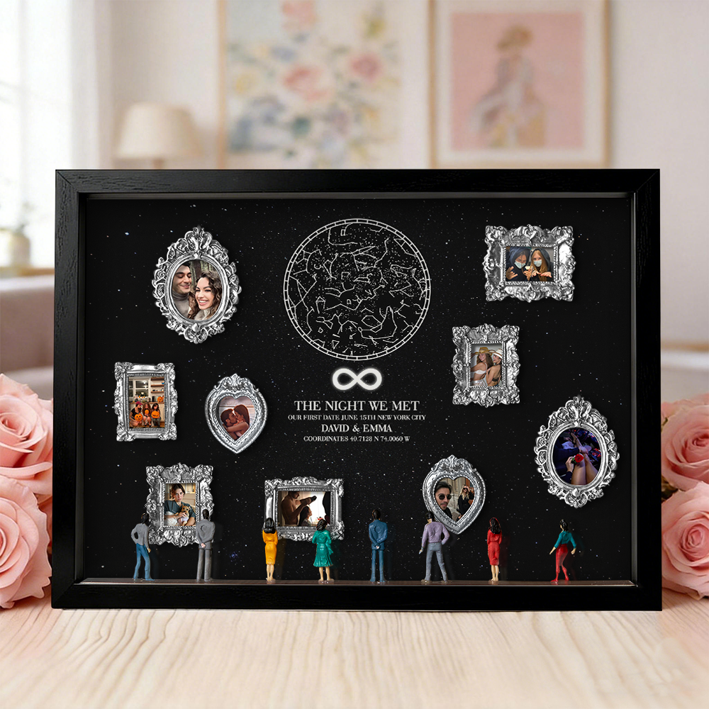 Custom Miniature Art Gallery Shadow Box for Couples Personalized Museum of Us Frame with The Night We Met Star Map Romantic Valentine's Day Gift