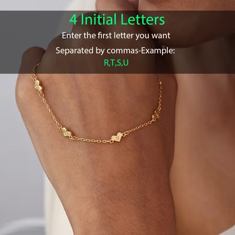 Custom Personalized Initials Heart-Shaped Bracelet Plated Custom English Name & Initials Minimalist Friendship Jewelry for Women, Mother'S Day & Christmas Gift