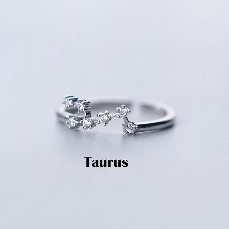 Adjustable Zodiac Constellation Ring - Silver Plated with Cubic Zirconia | Celestial Astrology Jewelry | Dainty Stacking Ring for Her