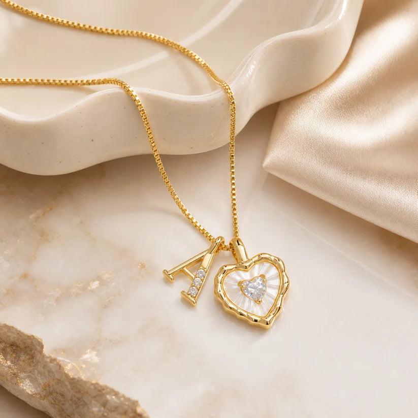 Personalized Initial Heart Charm Necklace Custom Letter Jewelry Gift for Women