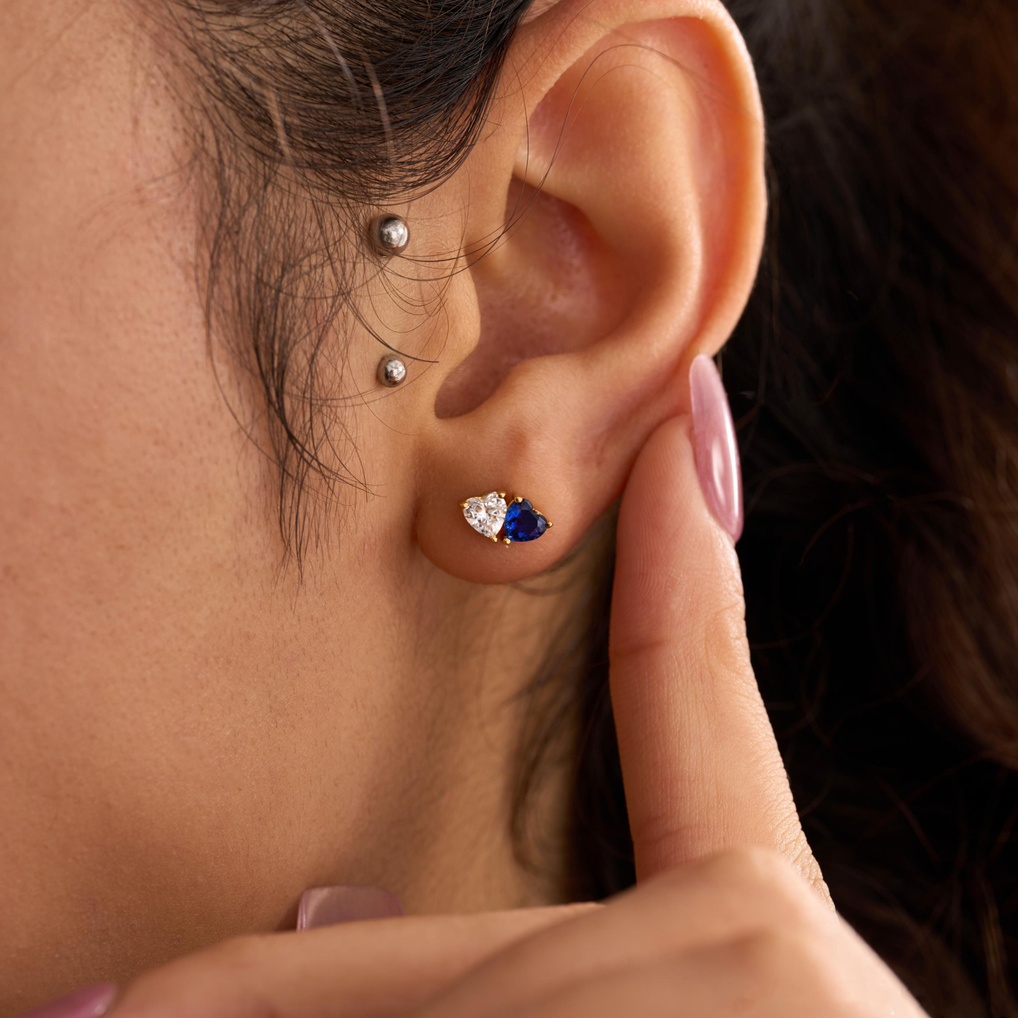 Custom Two Heart Birthstone Stud Earrings Personalized Dual Birthstone Heart Earrings Anniversary Gift for Her Mother's Day Gifts