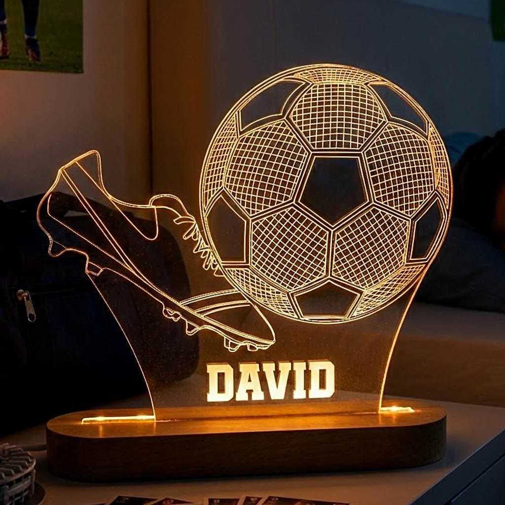 Personalized 3D Soccer Night Light Custom Name LED Football Lamp For Kids