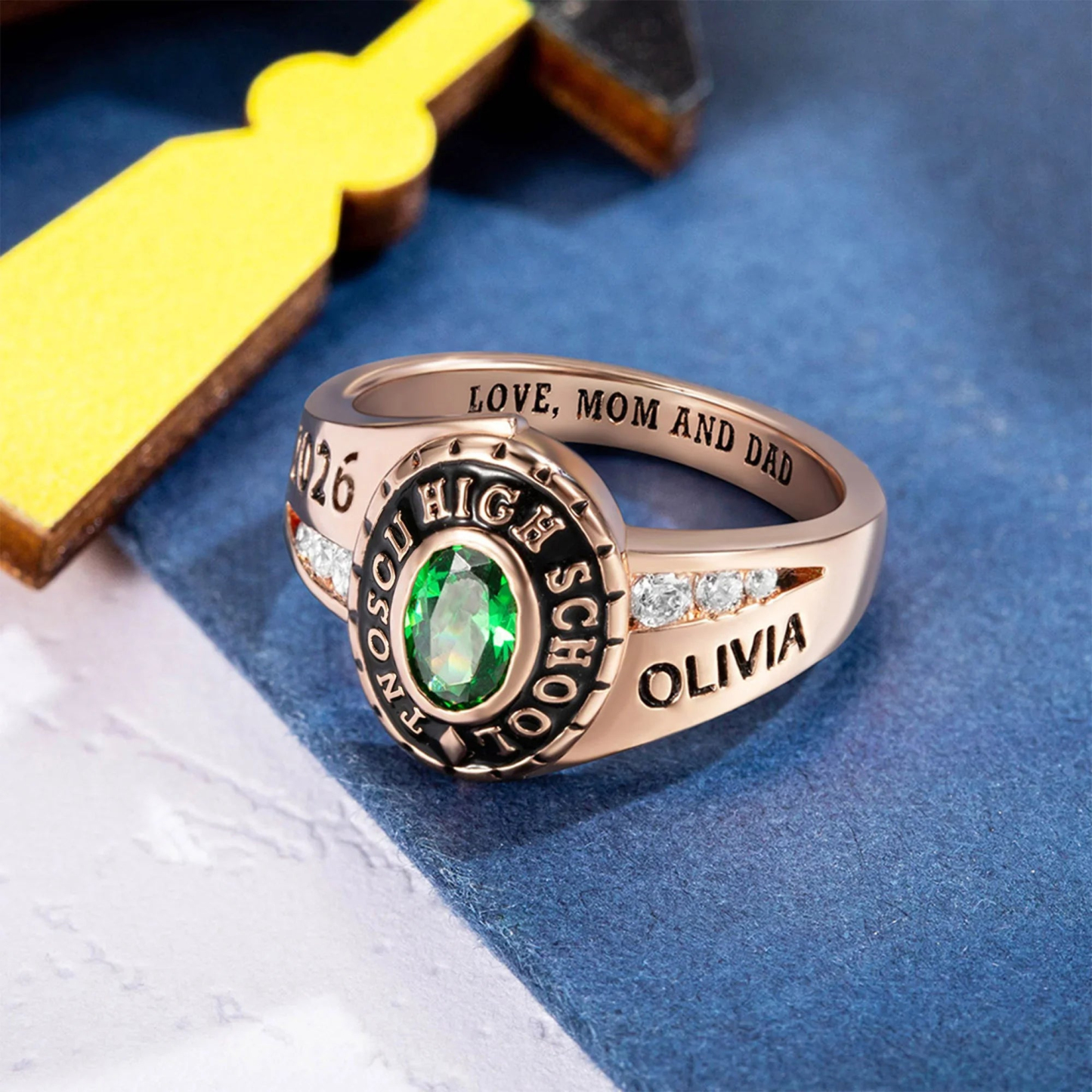 Personalized Graduation Ring Custom Birthstone School Name Year Class Gift for Graduate