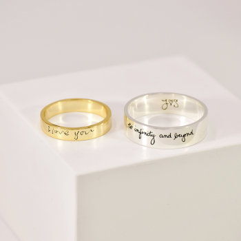 Personalized Stainless Steel Handwriting Ring for Couples Custom Actual Handwriting Engraved Band Inside and Out Valentine's Day Gifts