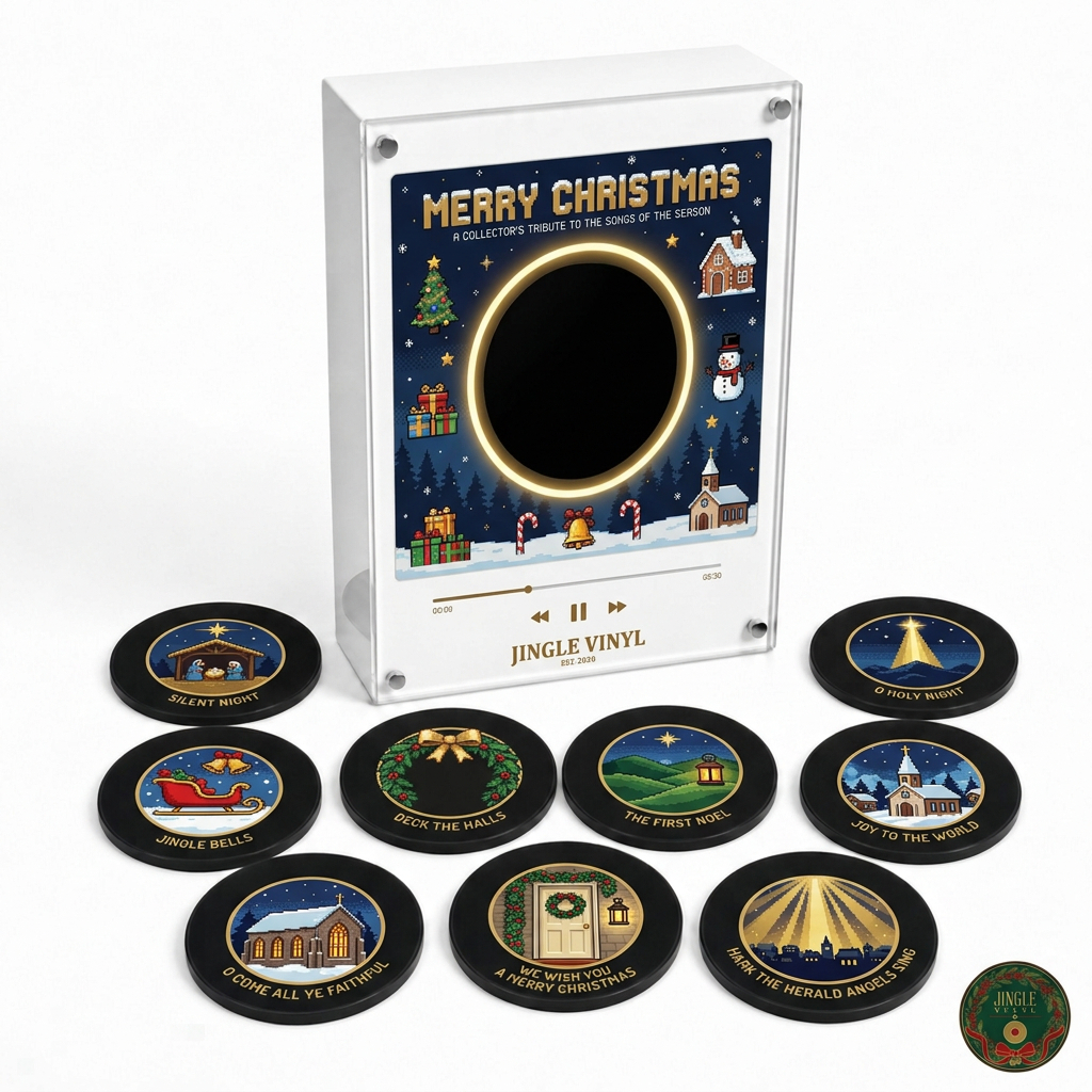 Christmas Pixel Art Vinyl Record Player Refrigerator Magnet Music Player Interactive Christmas Pixel Art Vinyl Record Magnet NFC Music Player