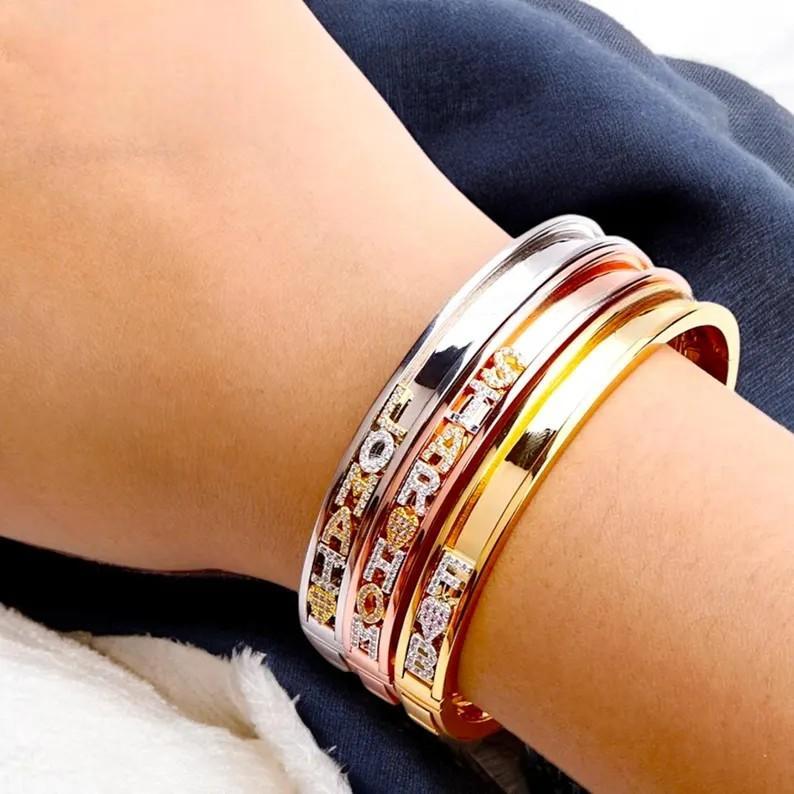 Personalized Slider Bracelet with Letter Charms Engraved Name Slider Bracelet Personalized Bangle Bracelet Christmas Gifts for Her