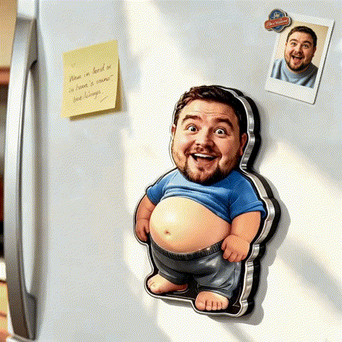 Personalized Adorable Photo Music Fridge Magnets – Customizable Cartoon Character Belly Magnets With Built-in Sound; A Fun Gift For Family And Lovers.