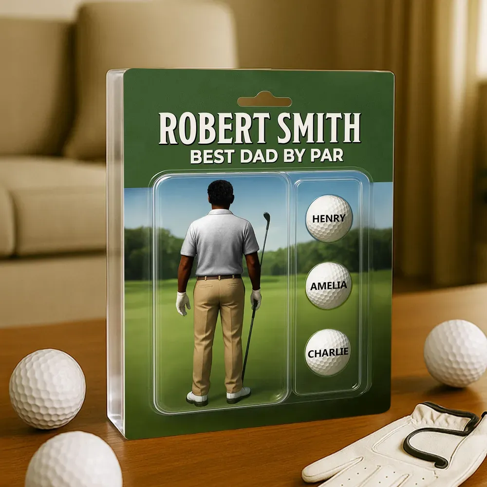 Personalized Acrylic Block Plaque – Best Dad by Par' with Custom Kids' Names, Ideal Father's Day Gift for Golf-Loving Dad