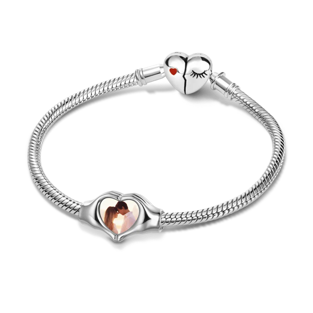 Custom Photo Hand Holding Heart  Charm – Keepsake Bracelet Pendant