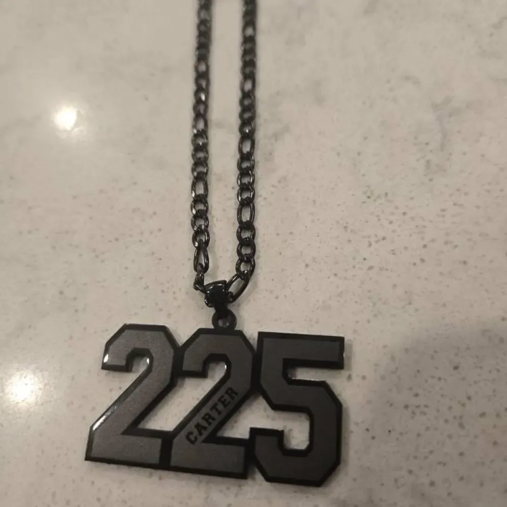 Custom Frosted Sport Number Necklace with Name Year Necklace & Personalized Lucky Sports Team Number For Son And Husband