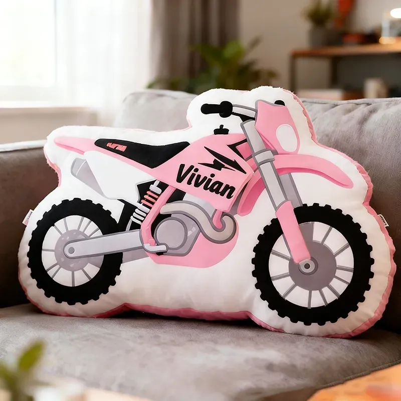 Personalized Motorcycle Pillow Custom Name Motorbike 3D Graphic Print Pillow 3D Graphic Motorcycle Cushion Gifts for Kids