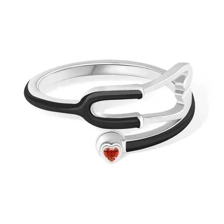 Custom Stethoscope Ring with Birthstone – Meaningful Medical Jewelry for Healthcare Professionals Gift for Nurse, Doctor, or Medical Student