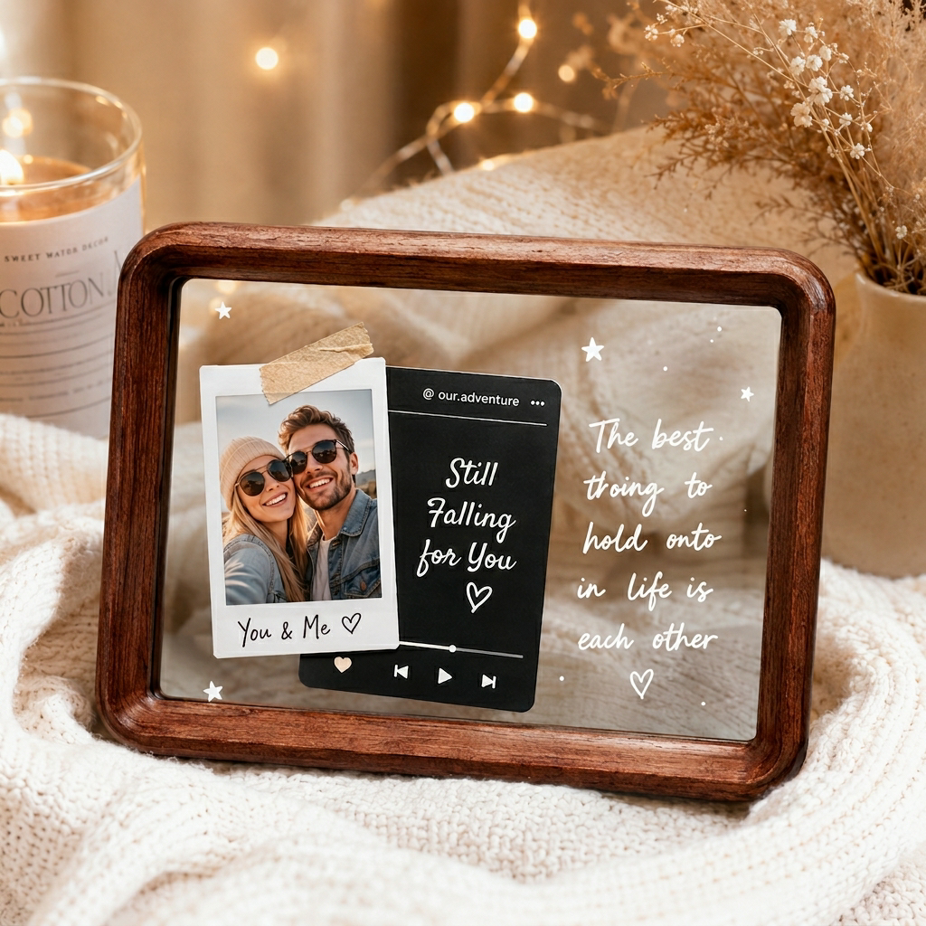 Personalized Couple Wooden Frame Custom Photo Song Player Desk Decor Gift for Him Her