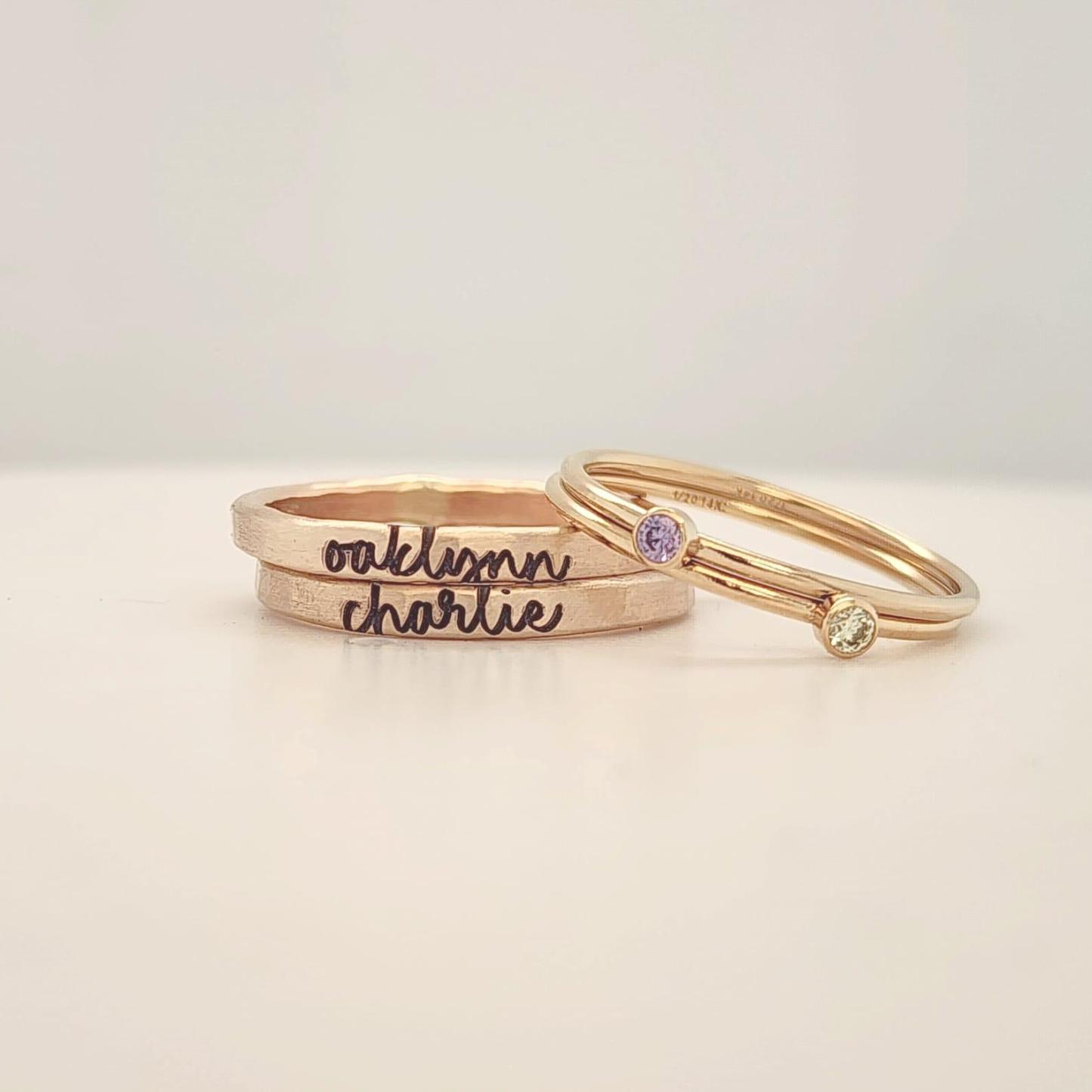 Birthstone Ring Set Stackable Personalized Name Rings Custom Mother Gift  Engraved Jewelry