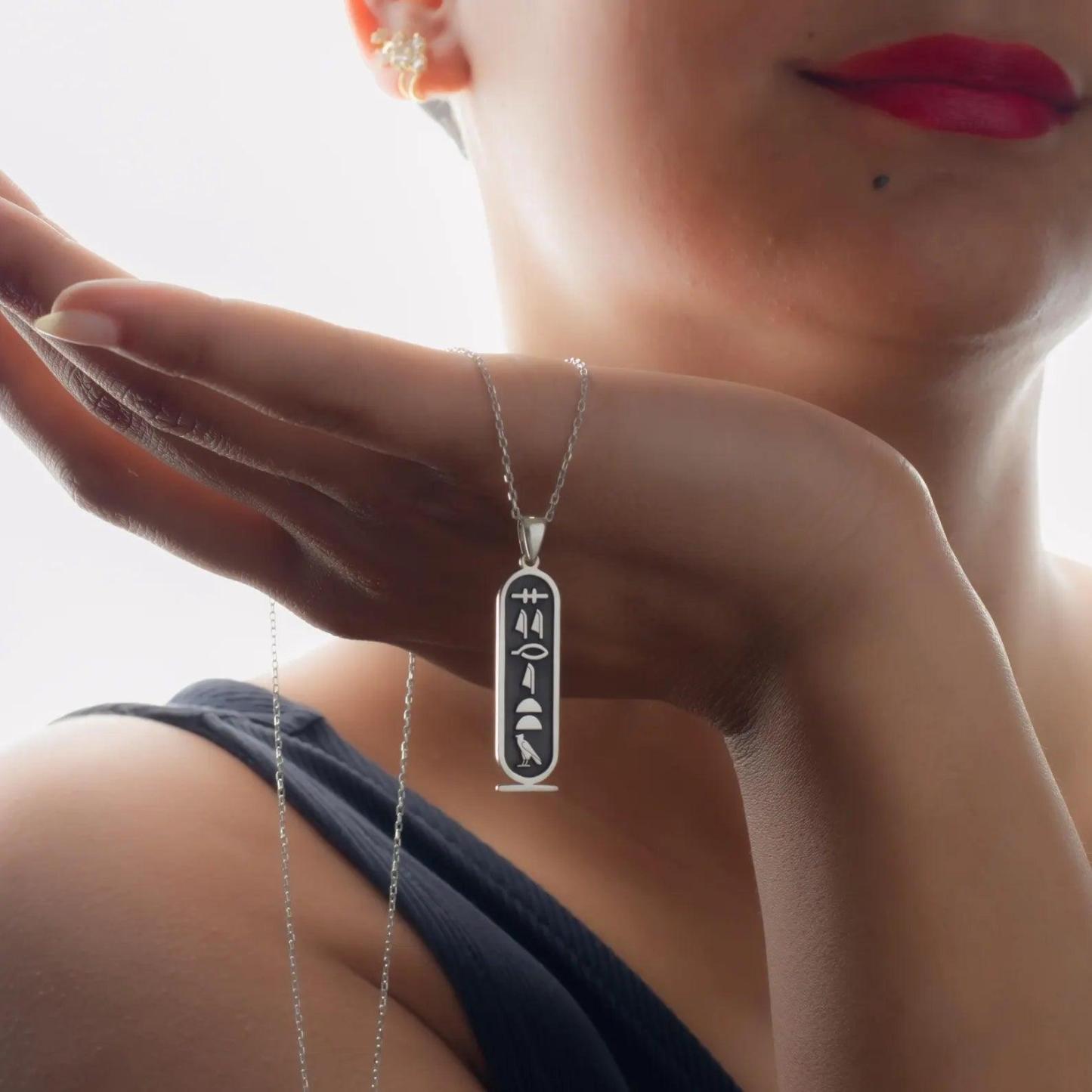 Personalized Egyptian Hieroglyphs Cartouche Necklace Custom Ancient Name Jewelry Gift for Her
