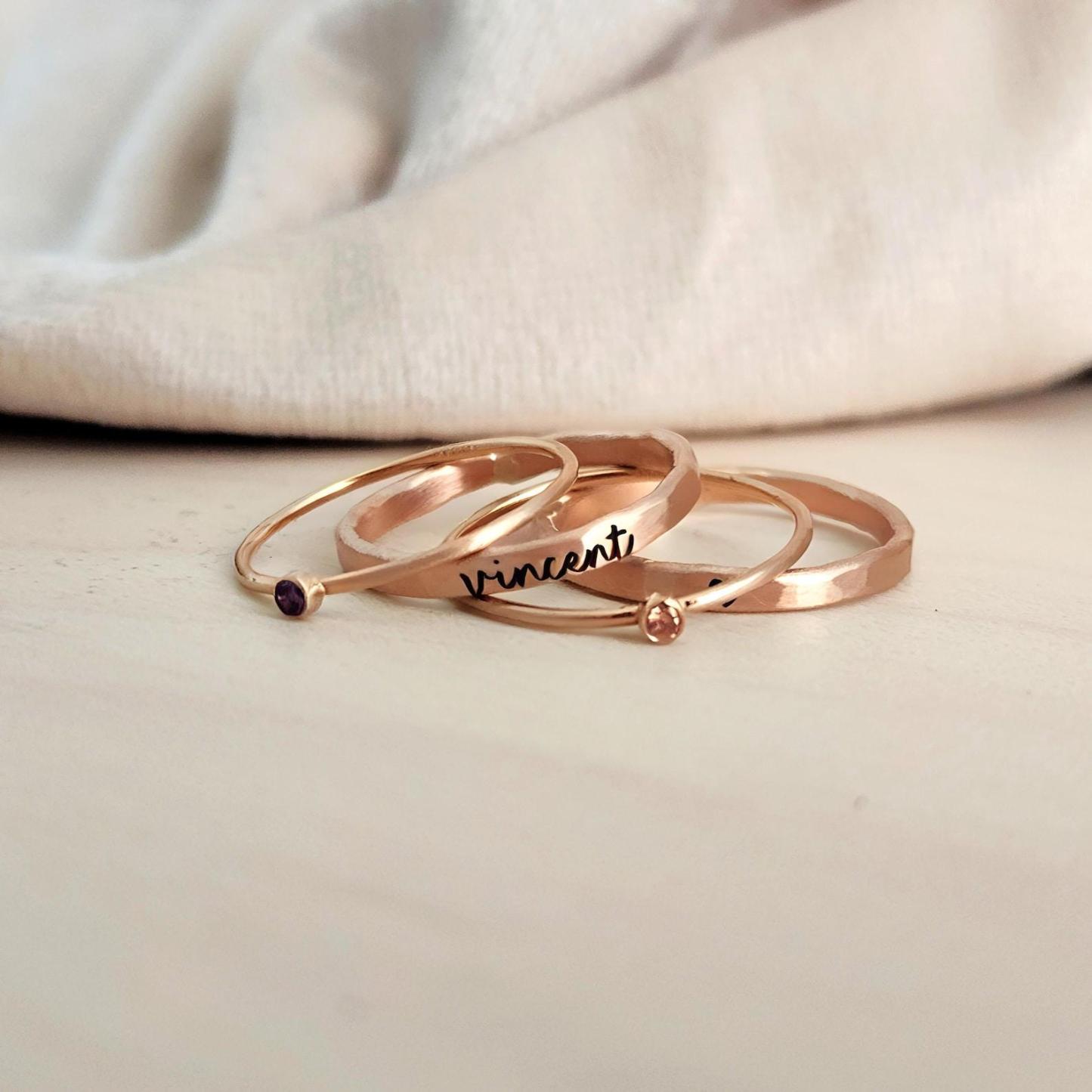 Birthstone Ring Set Stackable Personalized Name Rings Custom Mother Gift  Engraved Jewelry