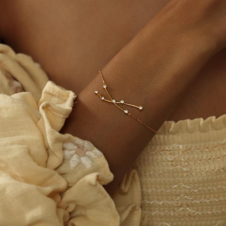 Dainty Zodiac Constellation Bracelet, Celestial Star Sign Jewelry for Her