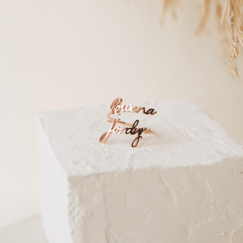 Personalized Double Name Ring, Custom Two Name Ring for Mom, Dainty Couples & Best Friend Gift