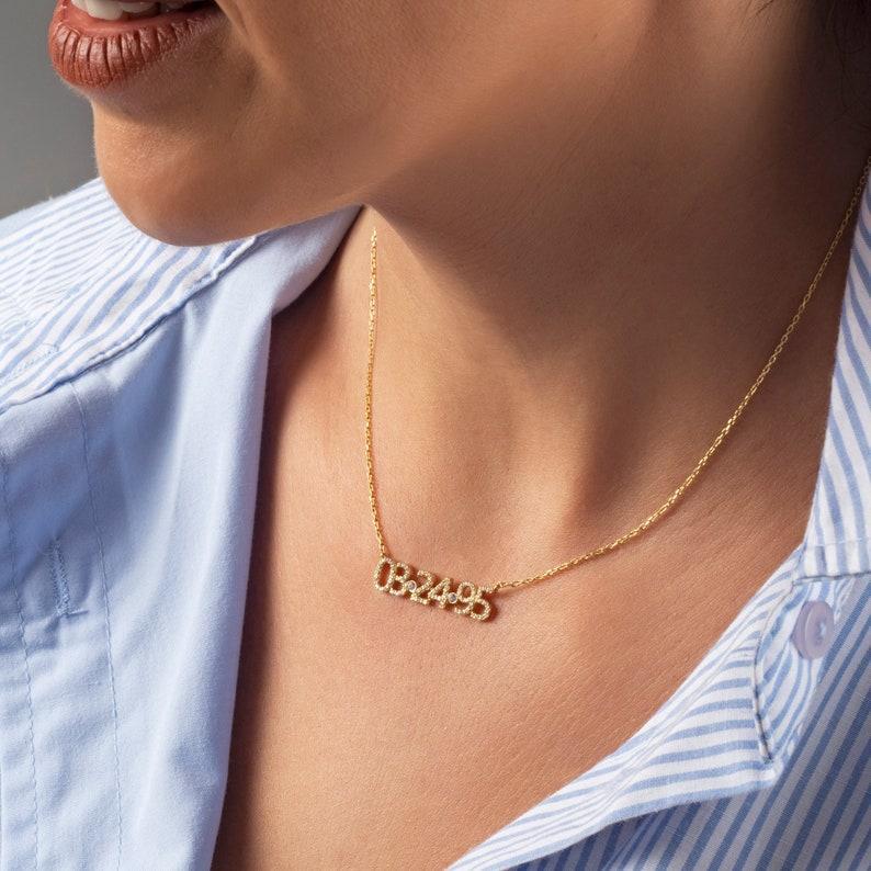 Custom Date & Zircon Keepsake Personalized Date Necklace with a Sparkling Stone Elegant Birthdate Necklace with Zircon Anniversary Gift